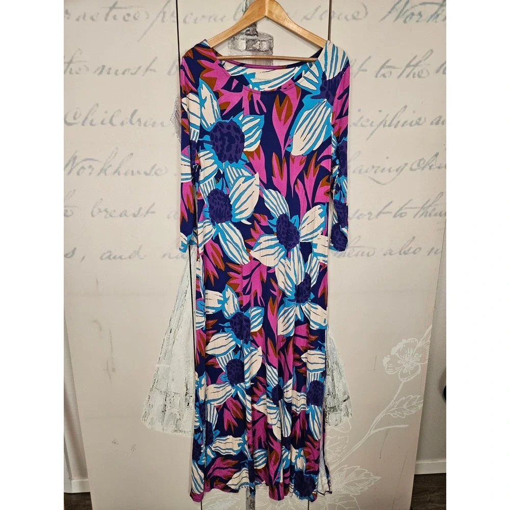 soft surroundings maxi dresses Floral Burnout Jacquard LS Dress - Pink Climbing Romance - S DRESS CASUAL MAXI Color New Soft Surroundings Floral Maxi